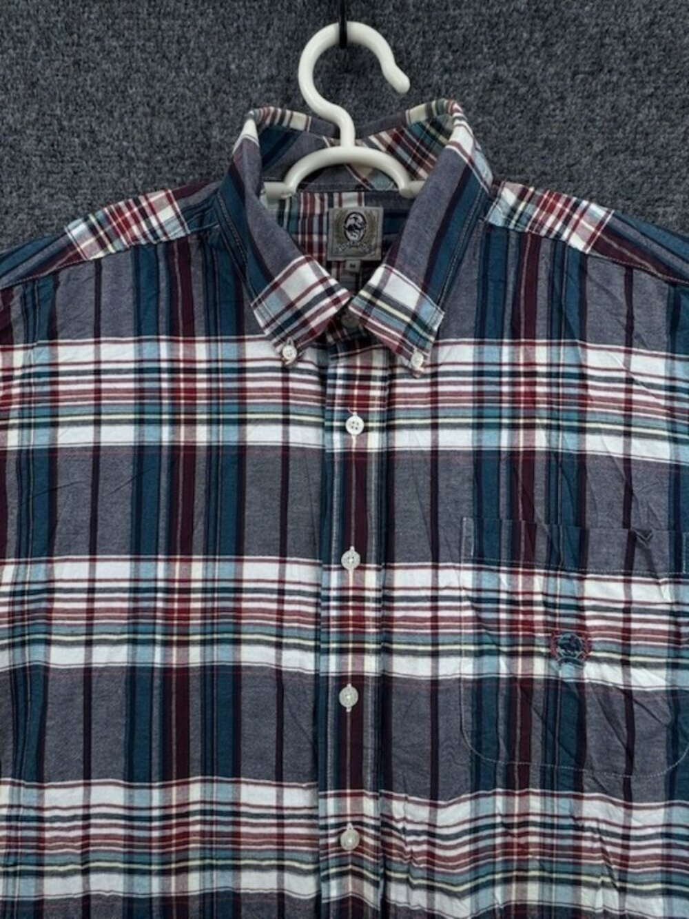 Cinch Blue Gray Plaid Medium Button-Down Short Sleeve Cotton Men Shirt Rodeo